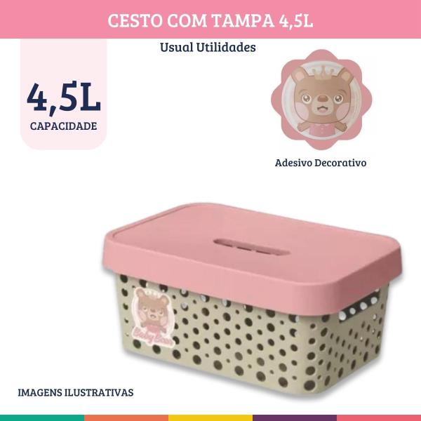 Imagem de Caixa Cesto Baby Tampa Rosa Decoração Quarto do Bebê Usual