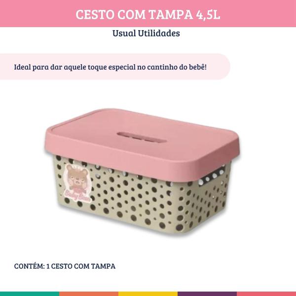 Imagem de Caixa Cesto Baby Tampa Rosa Decoração Quarto do Bebê Usual