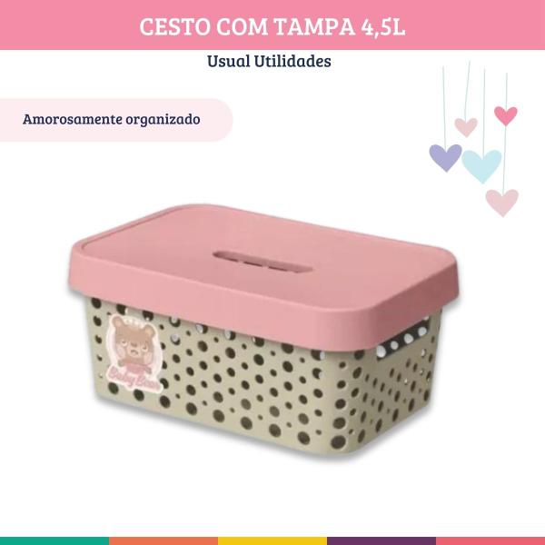 Imagem de Caixa Cesto Baby Tampa Rosa Decoração Quarto do Bebê Usual