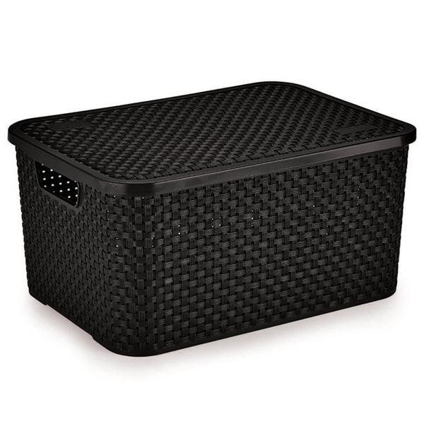 Imagem de Caixa Cesto Organizador Rattan Tampa Grande 16 Lt Preta