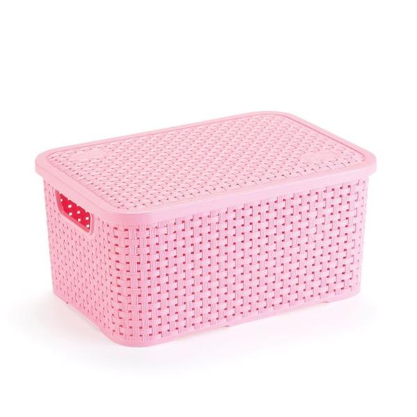 Imagem de Caixa Cesto Organizador Rattan Tampa Grande 16 Lt Rosa Baby