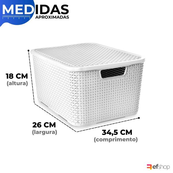 Imagem de Caixa Cesto Rattan Organizadora c/ Tampa Multiuso 15L 34x26