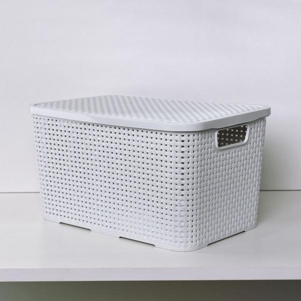 Imagem de Caixa Cesto Rattan Organizadora c/ Tampa Multiuso 20L 42x29