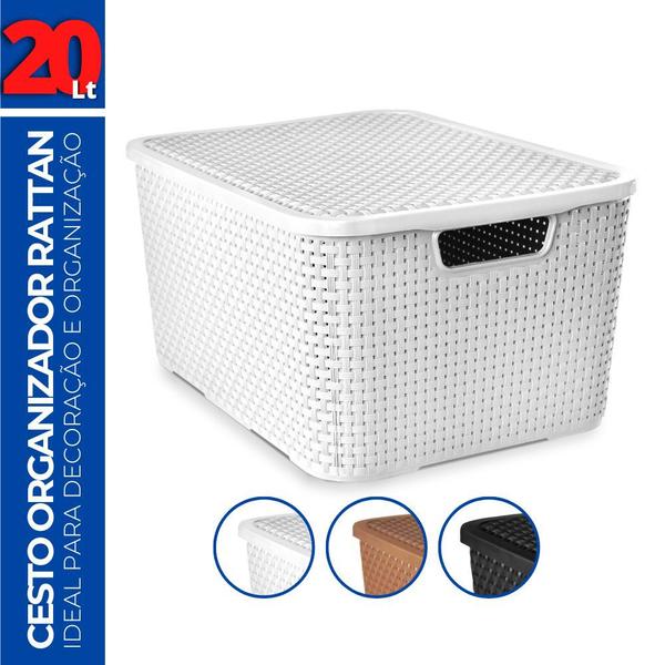 Imagem de Caixa Cesto Rattan Organizadora c/ Tampa Multiuso 20L 42x29