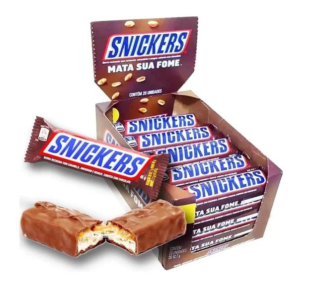 Caixa Chocolate Snickers Barra Recheada C/ 20un 45g - Mars Imagem de Caixa Chocolate Snickers Barra Recheada C/ 20un 45g