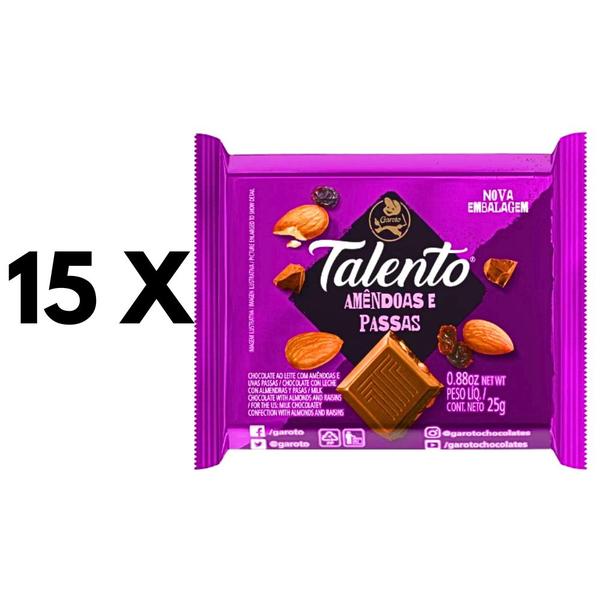Imagem de Caixa Chocolate Talento Amêndoas e Passas GAROTO- 1 cx c/ 15un de 25g Cada