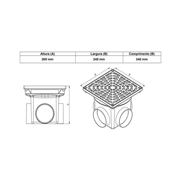 Imagem de Caixa Coletora Esgoto água Tampa Grelha 4,5 Litros Preta Metasul