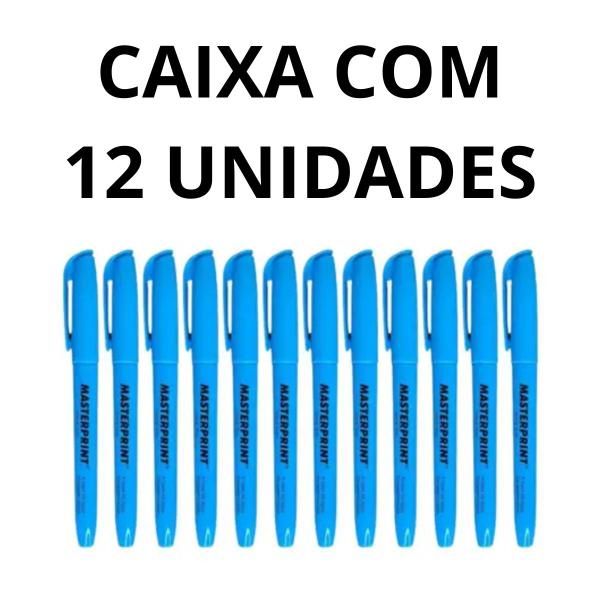 Imagem de Caixa com 12 Caneta Marca Texto Azul Masterprint