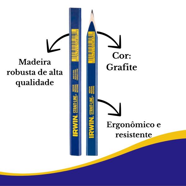 Imagem de Caixa Com 72 Lápis Para Carpinteiro Marceneiro Pedreiro Irwin Azul Marcação Profissional 18cm GrafiteResistente