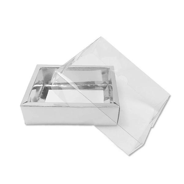 Imagem de Caixa com Tampa Transparente PVC Nº 5 (9cm x 12cm x 4cm) Prata  - 10 unidades - Assk - Rizzo