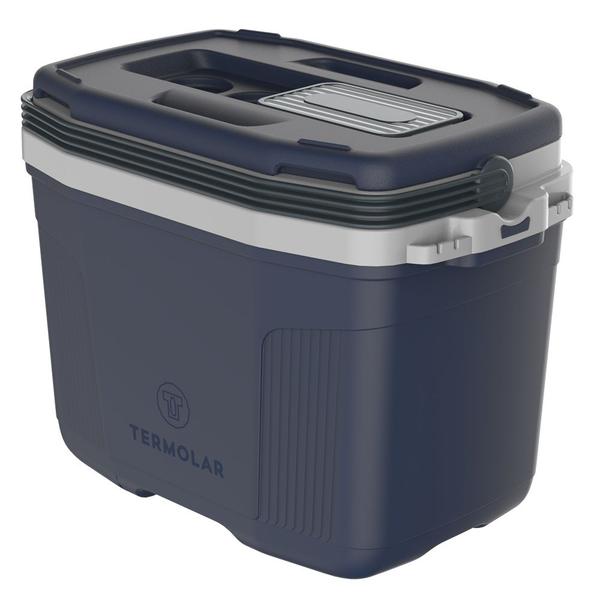 Imagem de Caixa Cooler Térmico Azul 32 Litros Cabe 45 Latas + 2 Copo Inox Chumbo Termolar