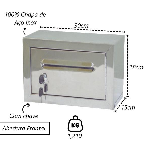 Imagem de Caixa Correio Carta Condomínio Frontal Inox Chave 15x30x18cm