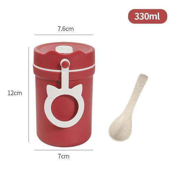 Imagem de Caixa de almoço portátil de camada dupla para comida Bento Box Silicone Thermos Lanche Recipiente De Comida Lanche Recipiente À Prova de Vazamento com colher Lancheiras (Vermelho)