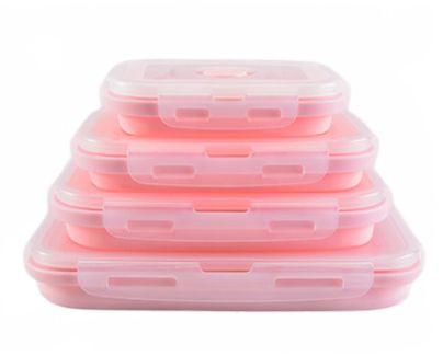 Imagem de Caixa de almoço portátil dobrável de silicone para comida dinnerware recipiente de comida tigela para crianças adultas Lancheiras (Rosa)