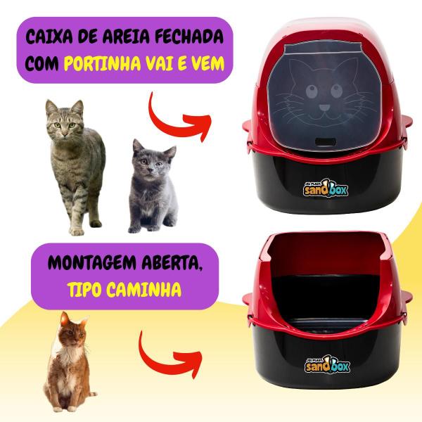 Imagem de Caixa de Areia para Gatos Grande Fechada Banheiro Sanitário com Porta Pazinha Higiênica