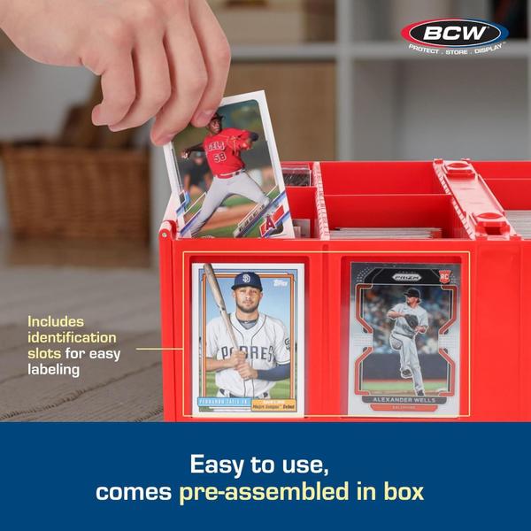 Imagem de Caixa de armazenamento de cartões BCW Collectible Card Bin vermelha, pacote com 4