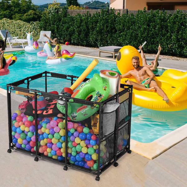 Imagem de Caixa de armazenamento de piscina Yescom Metal Frame 10 Wheels Rolling