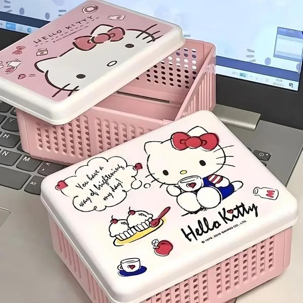 Imagem de Caixa de Armazenamento Hello Kitty Dobrável - Organizador Multiuso para Mesa