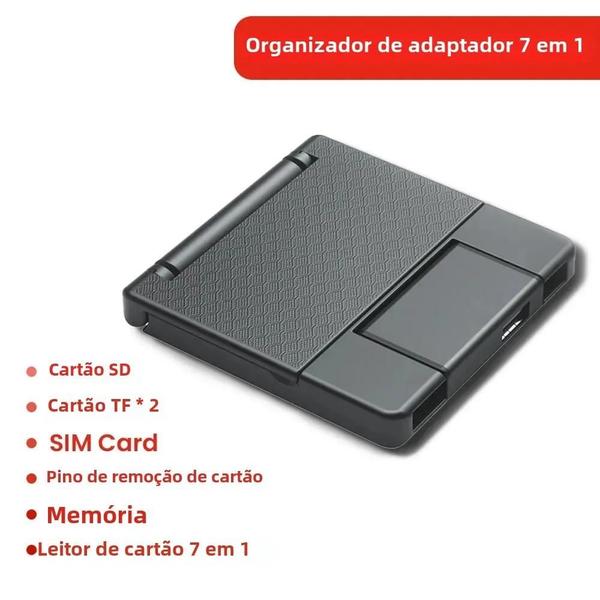 Imagem de Caixa de Armazenamento Multifuncional 7 em 1 para Cartões SD, Micro SD e Adaptador USB 2.0