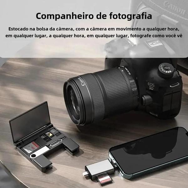 Imagem de Caixa de Armazenamento Multifuncional 7 em 1 para Cartões SD, Micro SD e Adaptador USB 2.0