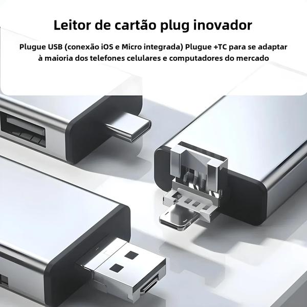 Imagem de Caixa de Armazenamento Multifuncional 7 em 1 para Cartões SD, Micro SD e Adaptador USB 2.0