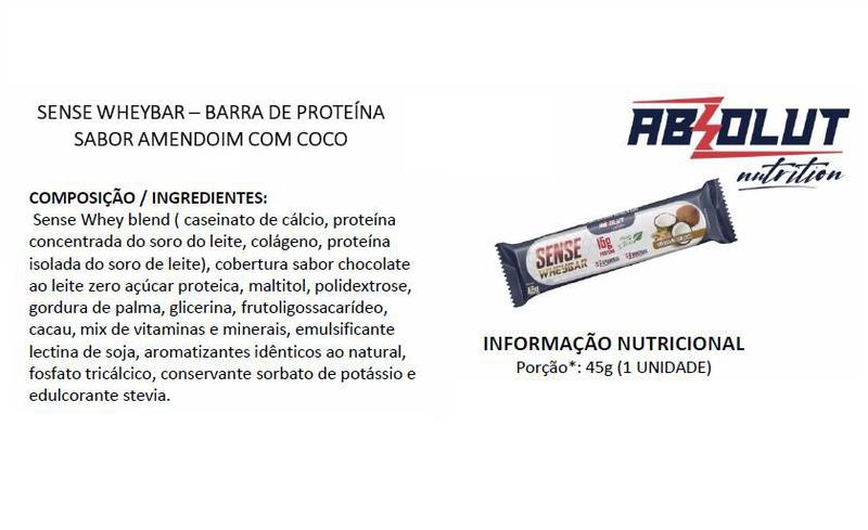 Imagem de Caixa de barra de Proteína Sense Whey Bar com 12 unidade - Absolut Nutrition