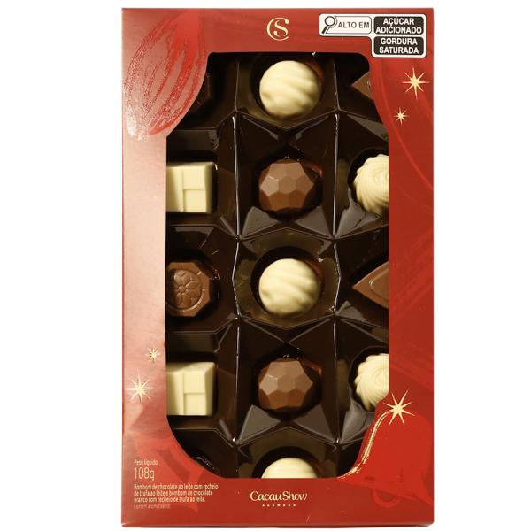 Caixa de Bombons Trufas Presente Natal Sortidos Chocolate Fino ao Leite Branco 108g - CS Imagem de Caixa de Bombons Trufas Presente Natal Sortidos Chocolate Fino ao Leite Branco 108g