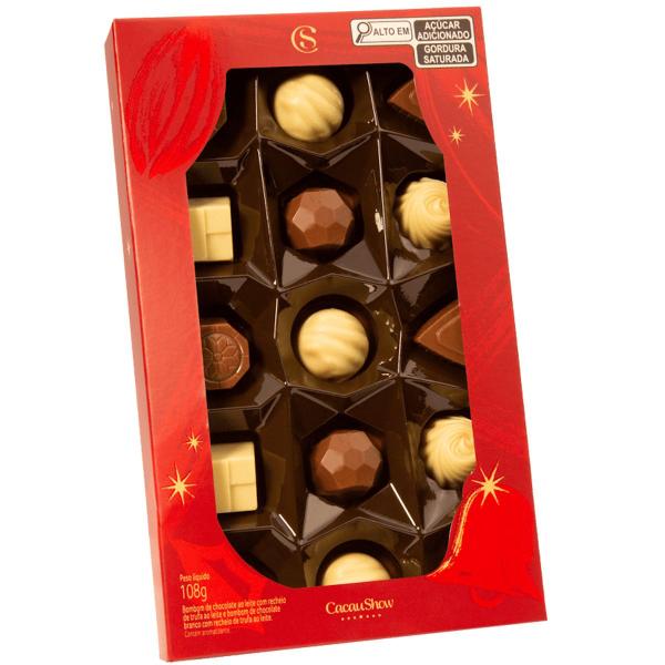 Imagem de Caixa de Bombons Trufas Presente Natal Sortidos Chocolate Fino ao Leite Branco 108g