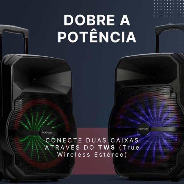 Imagem de Caixa de Caixa Som Amplificada Polyvox 700W  / Alto Falante Bluetooth  com Bateria 10 horas / TWS 