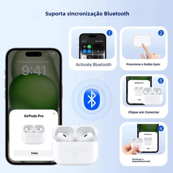 Imagem de Caixa de Carregamento Sem Fio para AirPods Pro 1, 2 e 3 - com Botão de Sincronização