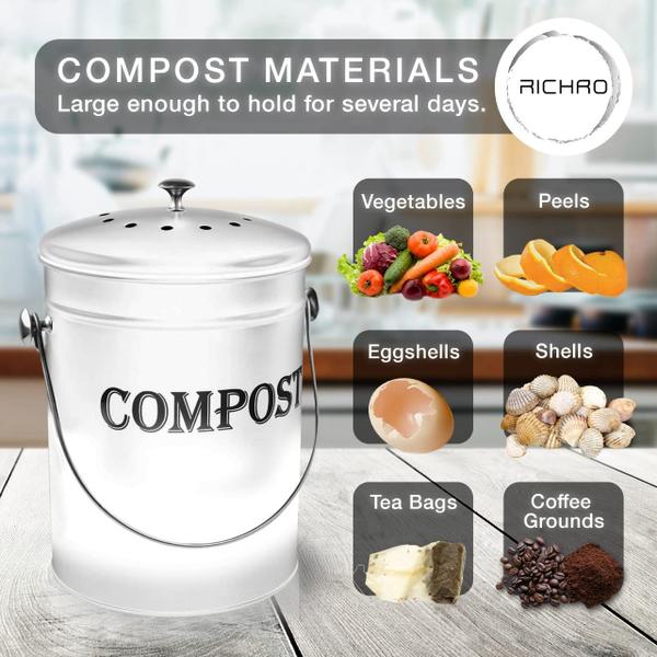 Imagem de Caixa de compostagem RICHRO Kitchen 5L em aço inoxidável com filtro de carvão