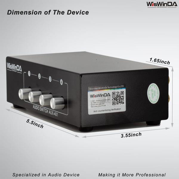 Imagem de Caixa de comutação de áudio WiSwinda 4 entradas e 1 saída RCA 3,5 mm Aux