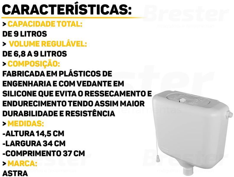 Imagem de Caixa De Descarga Banheiro Controlada Universal Astra Elevada Convencional 6 A 9 Litros