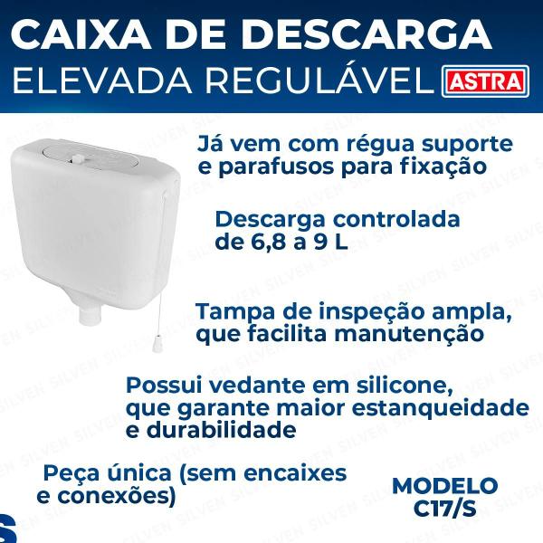 Imagem de Caixa De Descarga De Parede Com Cordinha Universal Plástica Completa 9L Branca Astra com Kit Instalação