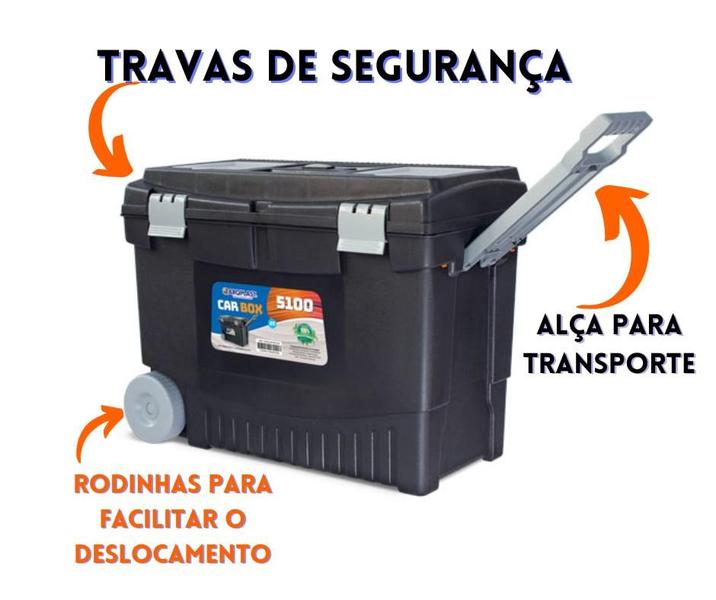 Imagem de Caixa De Ferramenta Grande De Plástico Maleta Multiuso Preta Carbox Rodinha