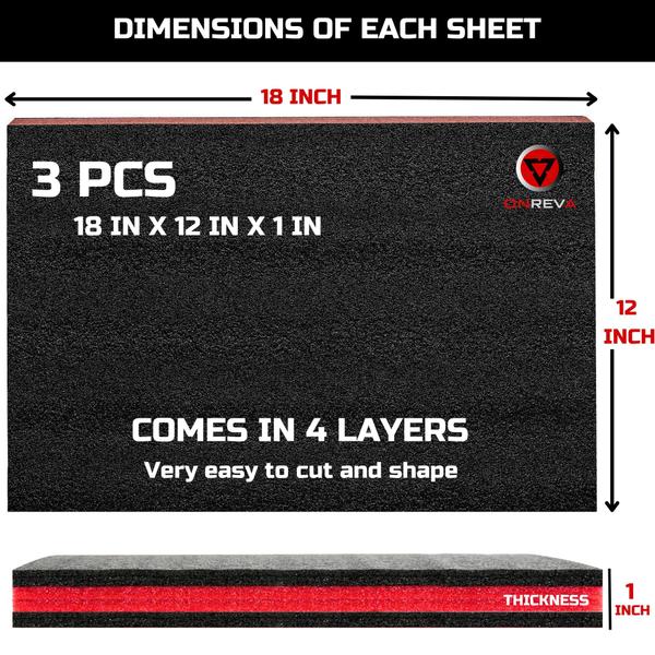 Imagem de Caixa de ferramentas Foam ONREVA, pacote com 3, 46 x 30,5 x 2,5 cm para estojos