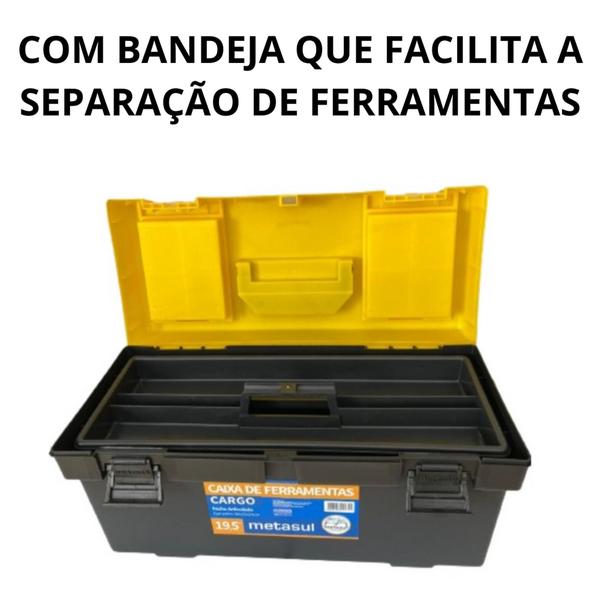 Imagem de Caixa de ferramentas maleta grande reforçada amarelo preto 19.5 Metasul