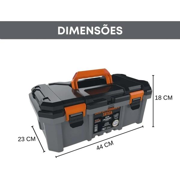 Imagem de Caixa de ferramentas maleta grande reforçada cinza 18.3 tática Metasul