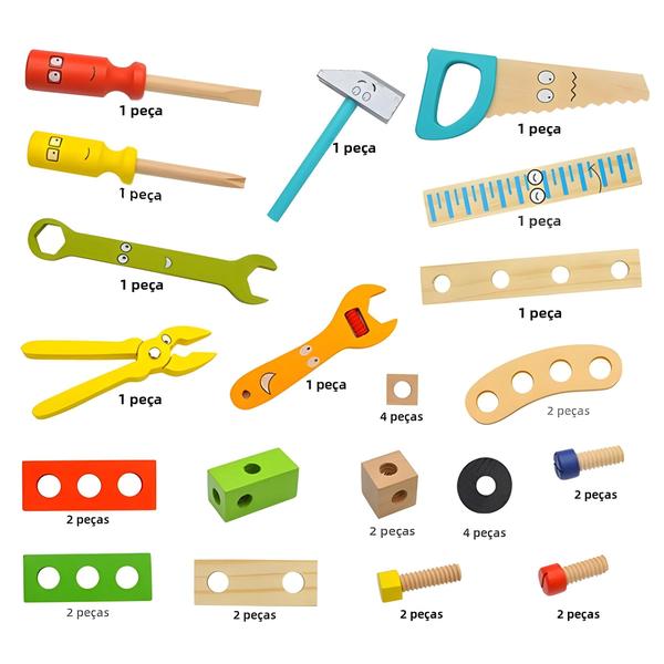 Caixa de Ferramentas Montessori Educacional de Madeira e Plástico para Crianças Imagem de Caixa de Ferramentas Montessori Educacional de Madeira e Plástico para Crianças