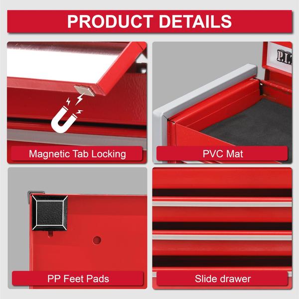 Imagem de Caixa de ferramentas P.I.T. Mini vermelha portátil de 3 gavetas em aço empilhável