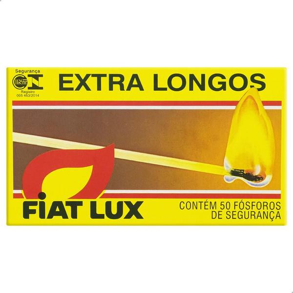 Caixa de Fósforo Fiat Lux Extra Longo com 50 Unidades de 9,4cm de alta resistência e durabilidade Imagem de Caixa de Fósforo Fiat Lux Extra Longo com 50 Unidades de 9,4cm de alta resistência e durabilidade