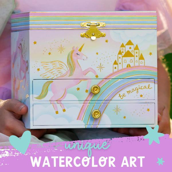 Imagem de Caixa de joias Giggle & Honey Musical Unicorn para meninas de 3 a 10 anos