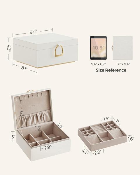 Imagem de Caixa de joias SONGMICS de 2 camadas com alça e bandeja removível branca