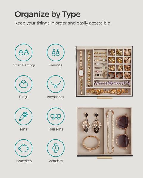 Imagem de Caixa de joias SONGMICS de 2 camadas com tampa de vidro para joias grandes/pequenas