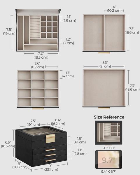 Imagem de Caixa de joias SONGMICS de 4 camadas com tampa de vidro 20,3x23,1x16,5 cm