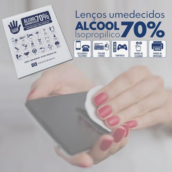 Imagem de Caixa de Lenço Umedecido Proteção Alcool 70% Isopropilico 100 Unidades Embaladas Individuais