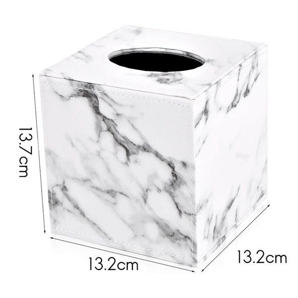 Imagem de Caixa de lenços Wokex Marble Square PU de couro branco 13,2x13,2x13