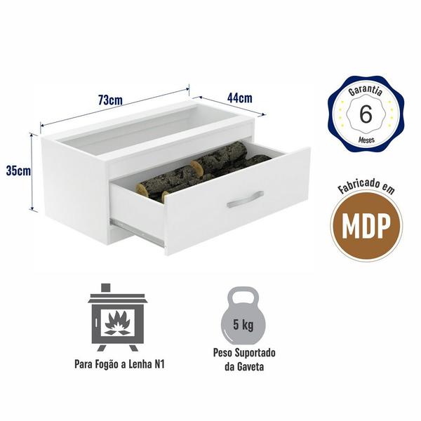 Imagem de Caixa De Lenha Embutida 1 Gaveta Branco - Completa Móveis