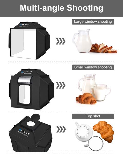 Caixa de luz de estúdio fotográfico PULUZ 40x40x40cm com luz LED de 24W Imagem de Caixa de luz de estúdio fotográfico PULUZ 40x40x40cm com luz LED de 24W