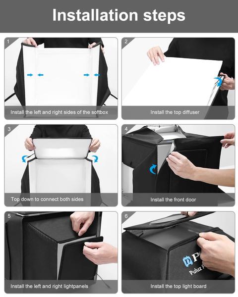 Caixa de luz de estúdio fotográfico PULUZ 40x40x40cm com luz LED de 24W Imagem de Caixa de luz de estúdio fotográfico PULUZ 40x40x40cm com luz LED de 24W
